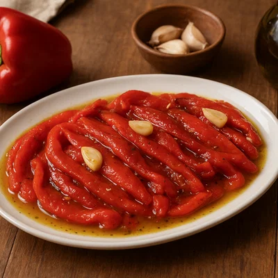 Piperki chushki pecheni – Geröstete Paprika mit Knoblauch und Öl