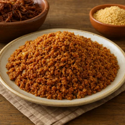 Paçoca de carne seca (Brasilianisches Trockenfleisch mit Maniokmehl)