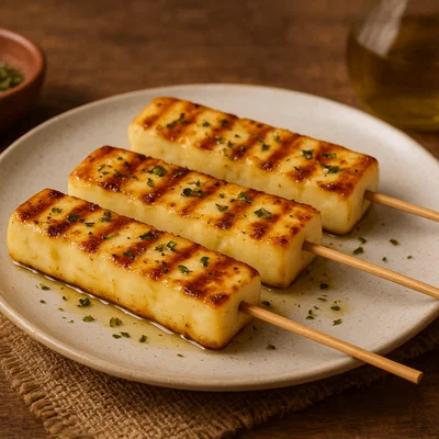 Queijo coalho na brasa (gegrillter Coalho-Käse am Spieß)