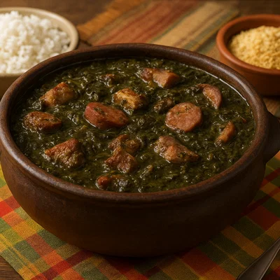 Brasilianische Maniçoba (Eintopf aus Maniokblättern und Schweinefleisch)