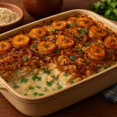 Pirarucu de Casaca – Brasilianischer Fischauflauf mit Banane und Maniokmehl
