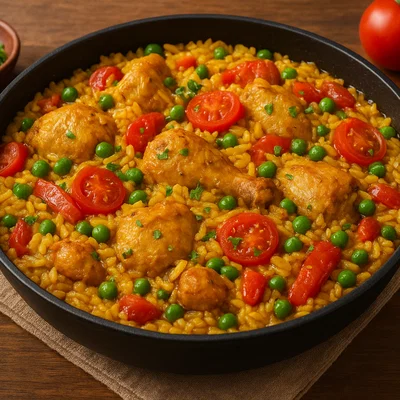 Brasilianische Galinhada mit Safranreis und Gemüse