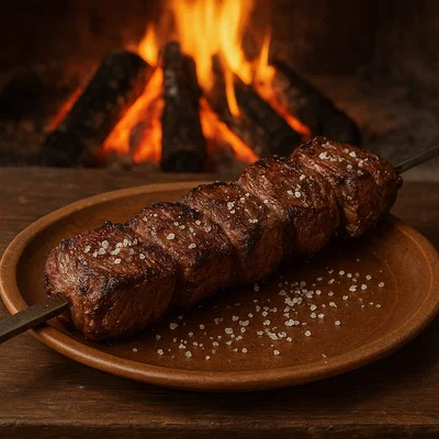 Churrasco Gaúcho – Rindfleisch mit grobem Salz über offenem Feuer