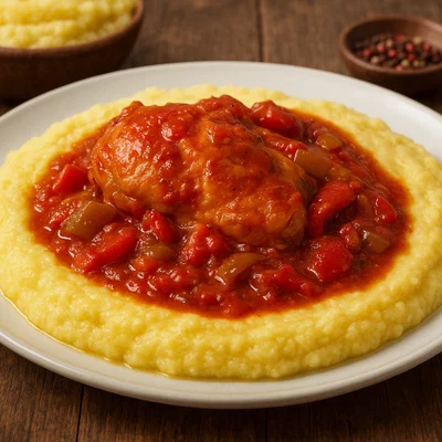 Frango com Polenta – Geschmortes Hähnchen mit cremiger Polenta