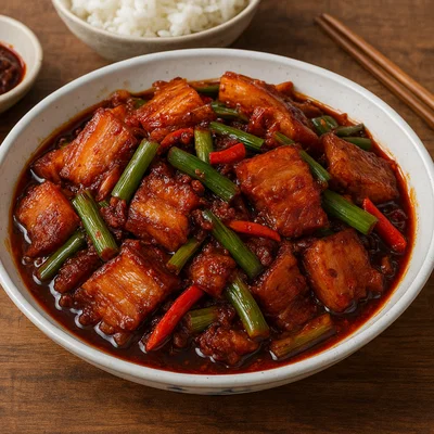 Hui Guo Rou – zweimal gegartes Schweinefleisch mit Lauch und Bohnenpaste