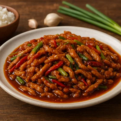 Yu Xiang Rou Si – Schweinestreifen in „fischduftender“ Sichuan-Soße