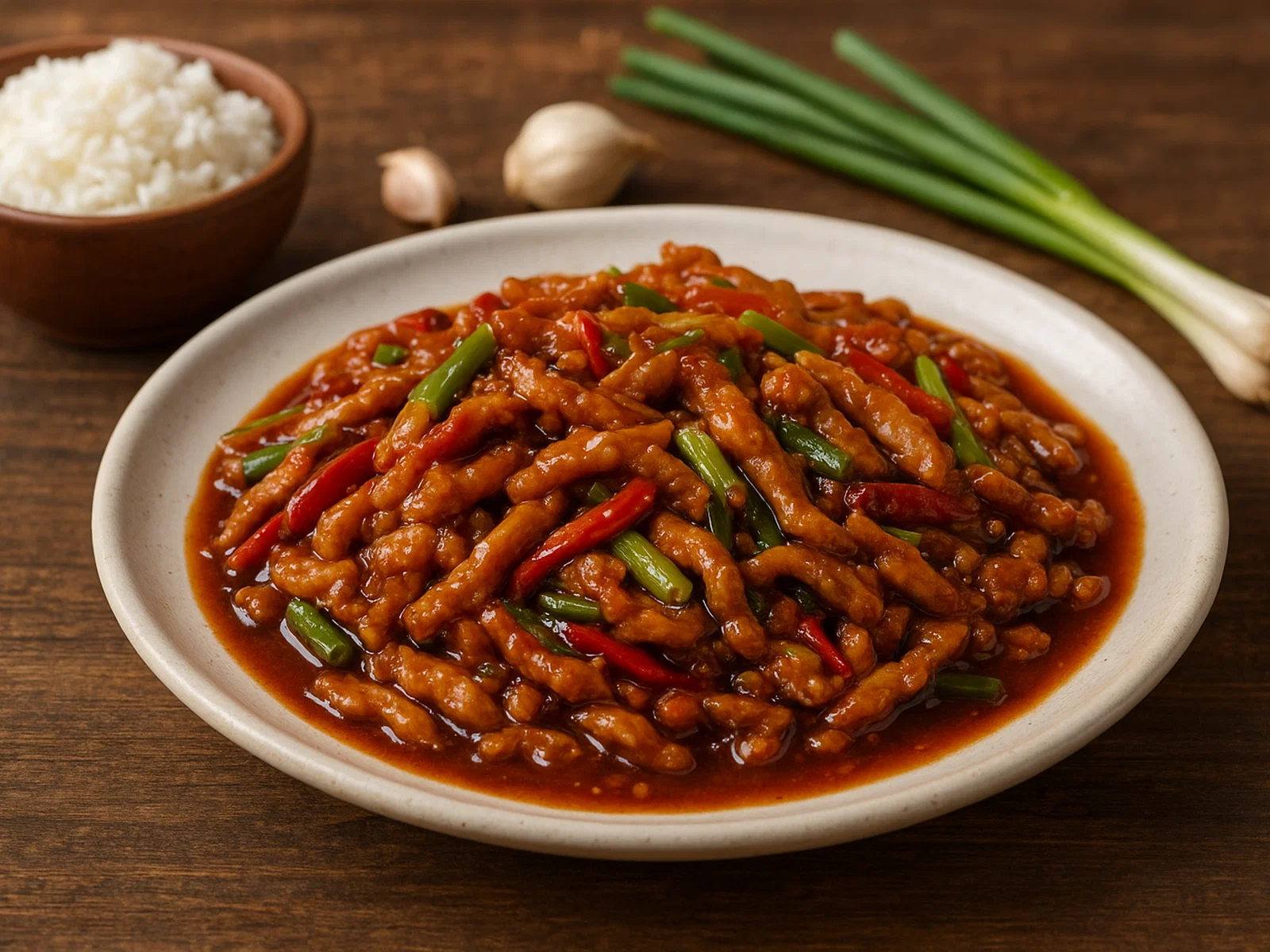 Yu Xiang Rou Si – Schweinestreifen in „fischduftender“ Sichuan-Soße