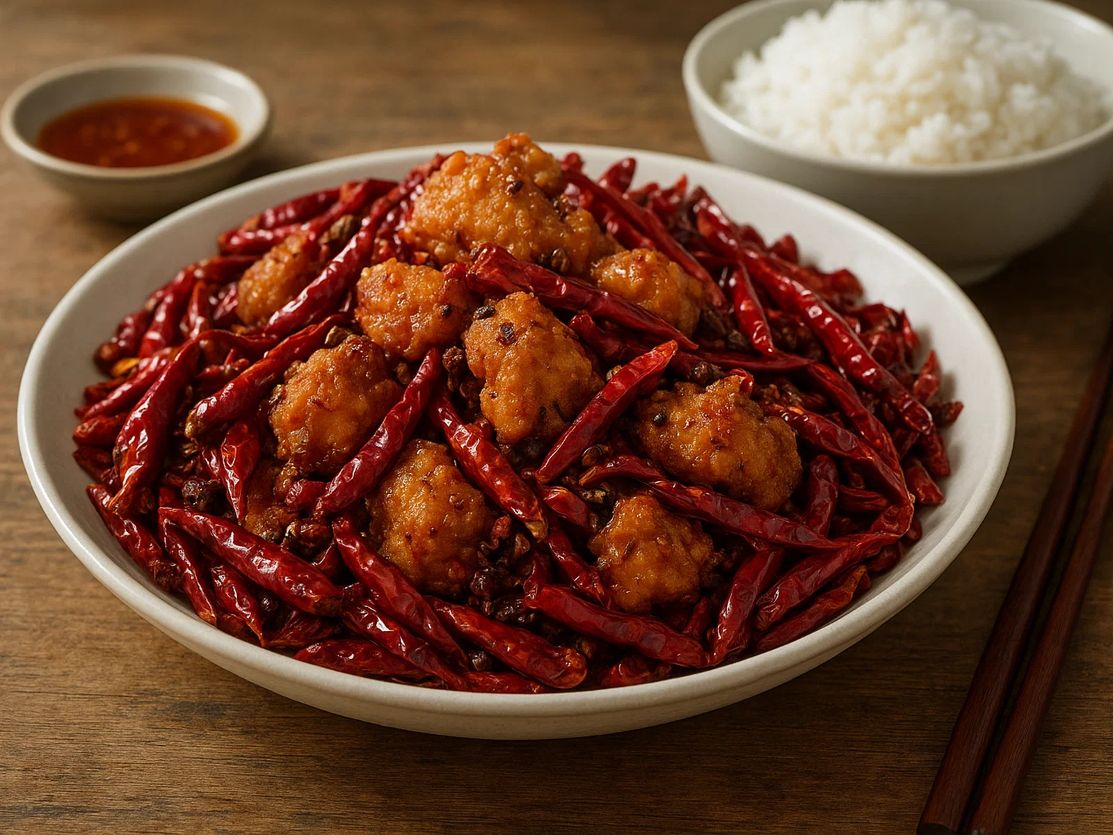 Laziji – Sichuan-Knoblauchhuhn im Chiliberge
