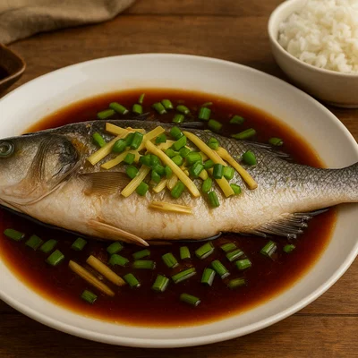 Qing Zheng Yu – Chinesischer gedämpfter ganzer Fisch mit Ingwer und Sojasauce
