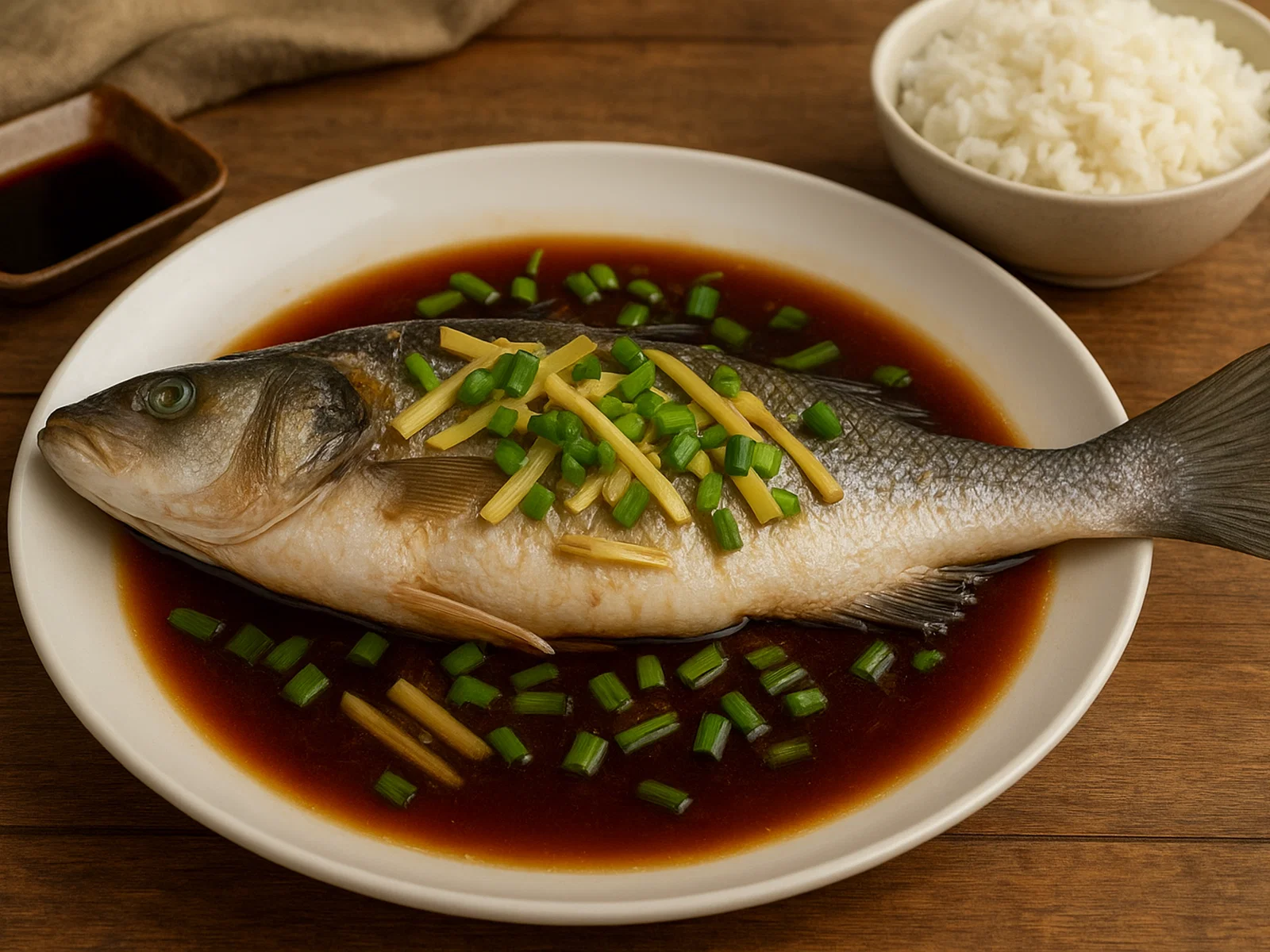 Qing Zheng Yu – Chinesischer gedämpfter ganzer Fisch mit Ingwer und Sojasauce