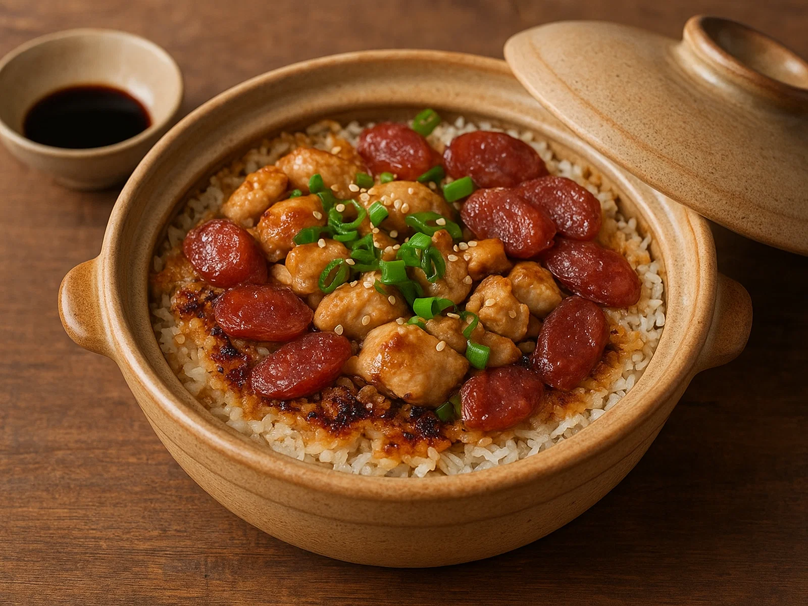 Bo Zai Fan – Reis im Tontopf mit Wurst und Hähnchen