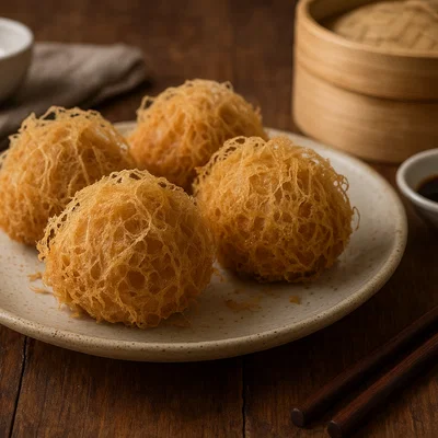 Wu Gok – Frittierte Taro-Teigtaschen mit Fleischfüllung