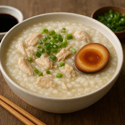 Jook – Herzhaftes Reis-Congee mit Huhn und fermentiertem Ei