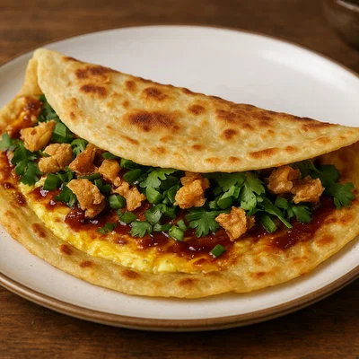 Jianbing – chinesischer Frühstücks-Crêpe mit Ei und Knusperteig