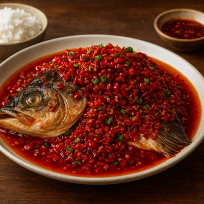 Duojiao Yutou – Gedämpfter Fischkopf mit gehacktem rotem Chili