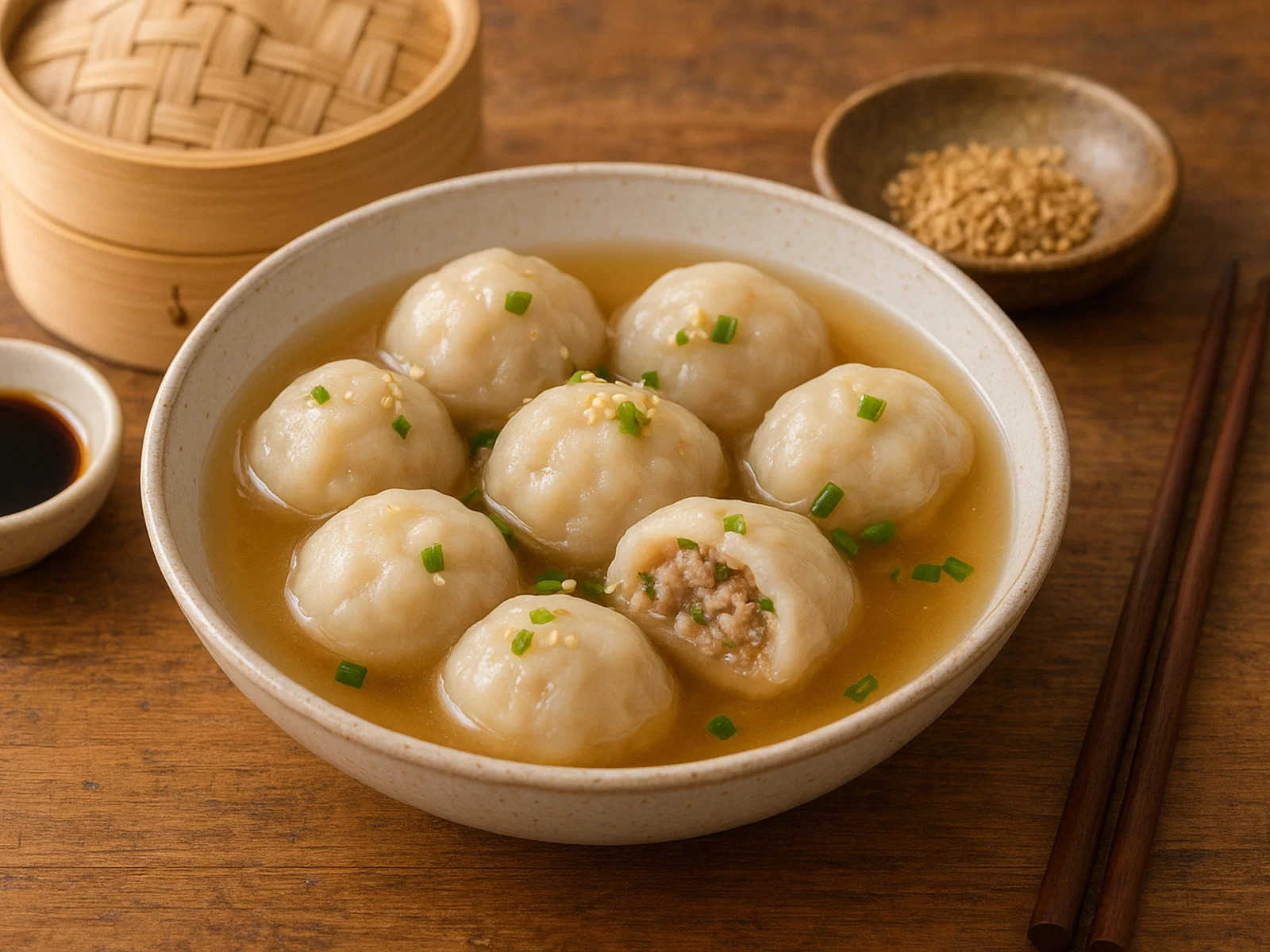 Zimu Yuan – Chinesische Reismehl-Klößchen mit Fleischfüllung