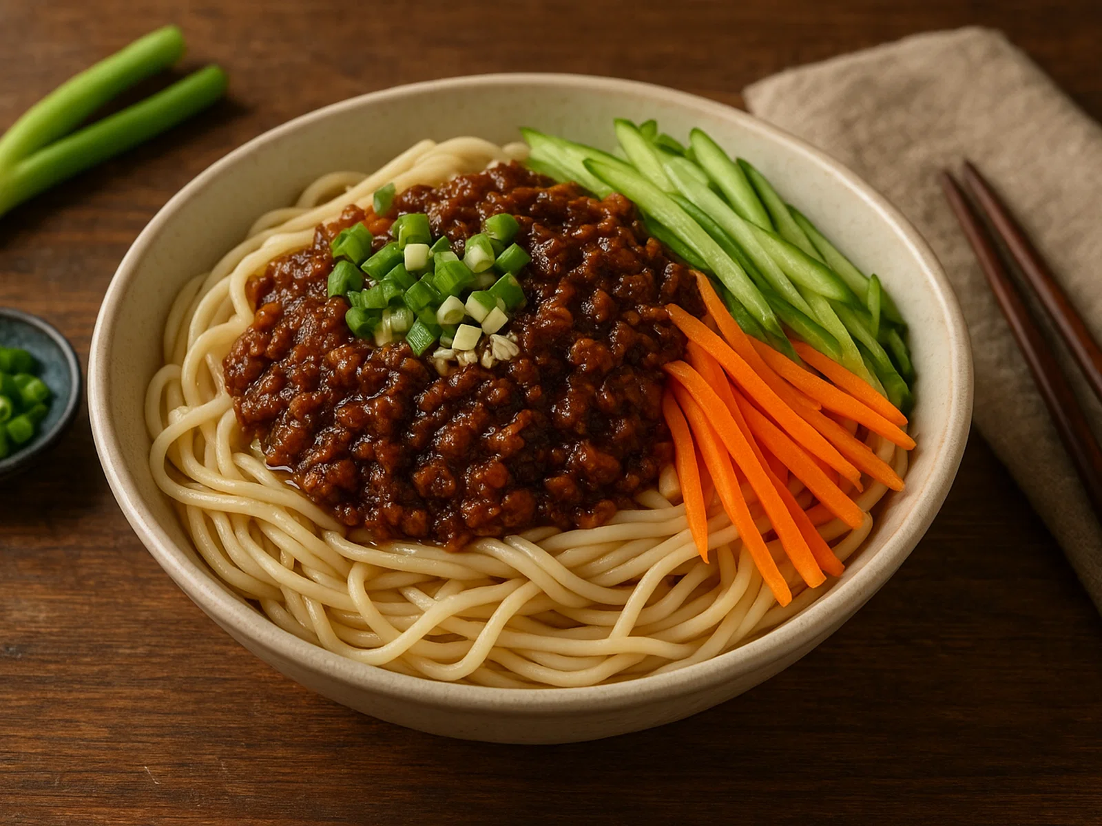 Zhajiangmian – Nudeln mit fermentierter Sojabohnen-Hackfleisch-Soße