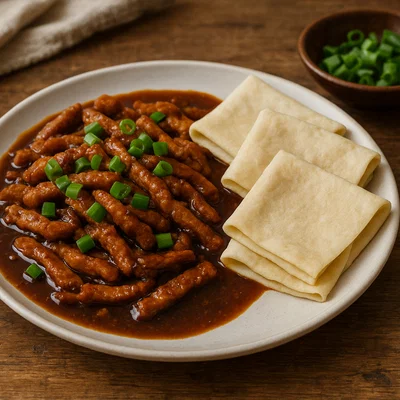 Jing Jiang Rou Si – Schweinestreifen in süßer Bohnensoße mit Tofuhaut
