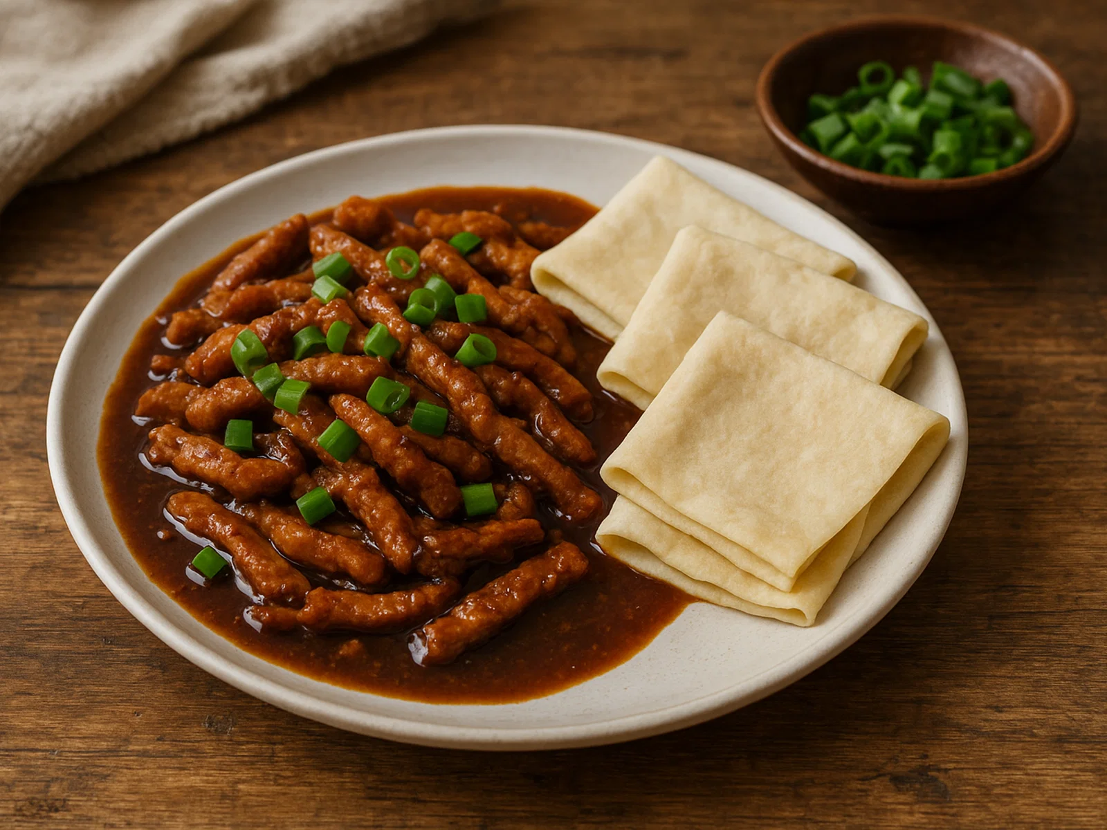 Jing Jiang Rou Si – Schweinestreifen in süßer Bohnensoße mit Tofuhaut
