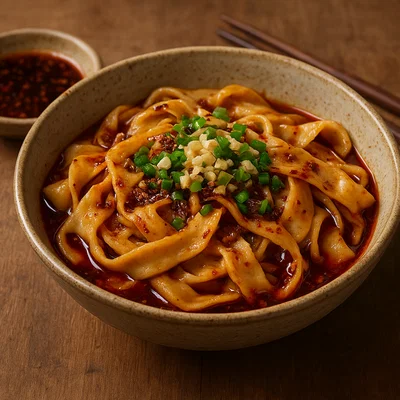 Biangbiang Mian – breite, handgezogene Shaanxi-Nudeln mit Chiliöl
