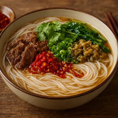 Guilin Mifen – Reisnudeln aus Guilin mit würzigem Topping
