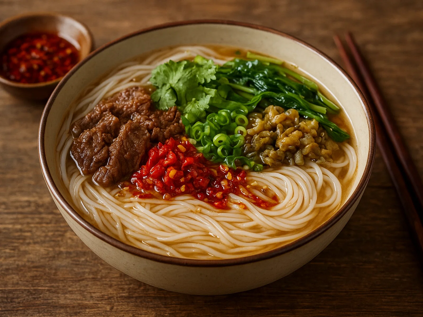 Guilin Mifen – Reisnudeln aus Guilin mit würzigem Topping