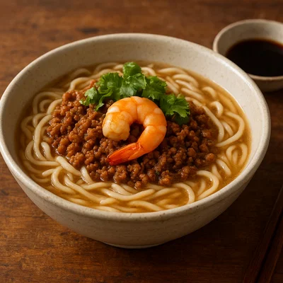 Dan Zai Mian – Tainan-Nudeln mit Hackfleischsoße und Garnele
