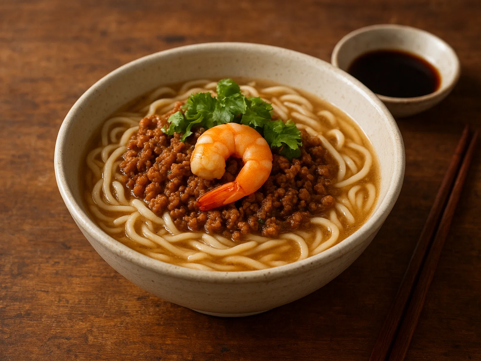 Dan Zai Mian – Tainan-Nudeln mit Hackfleischsoße und Garnele