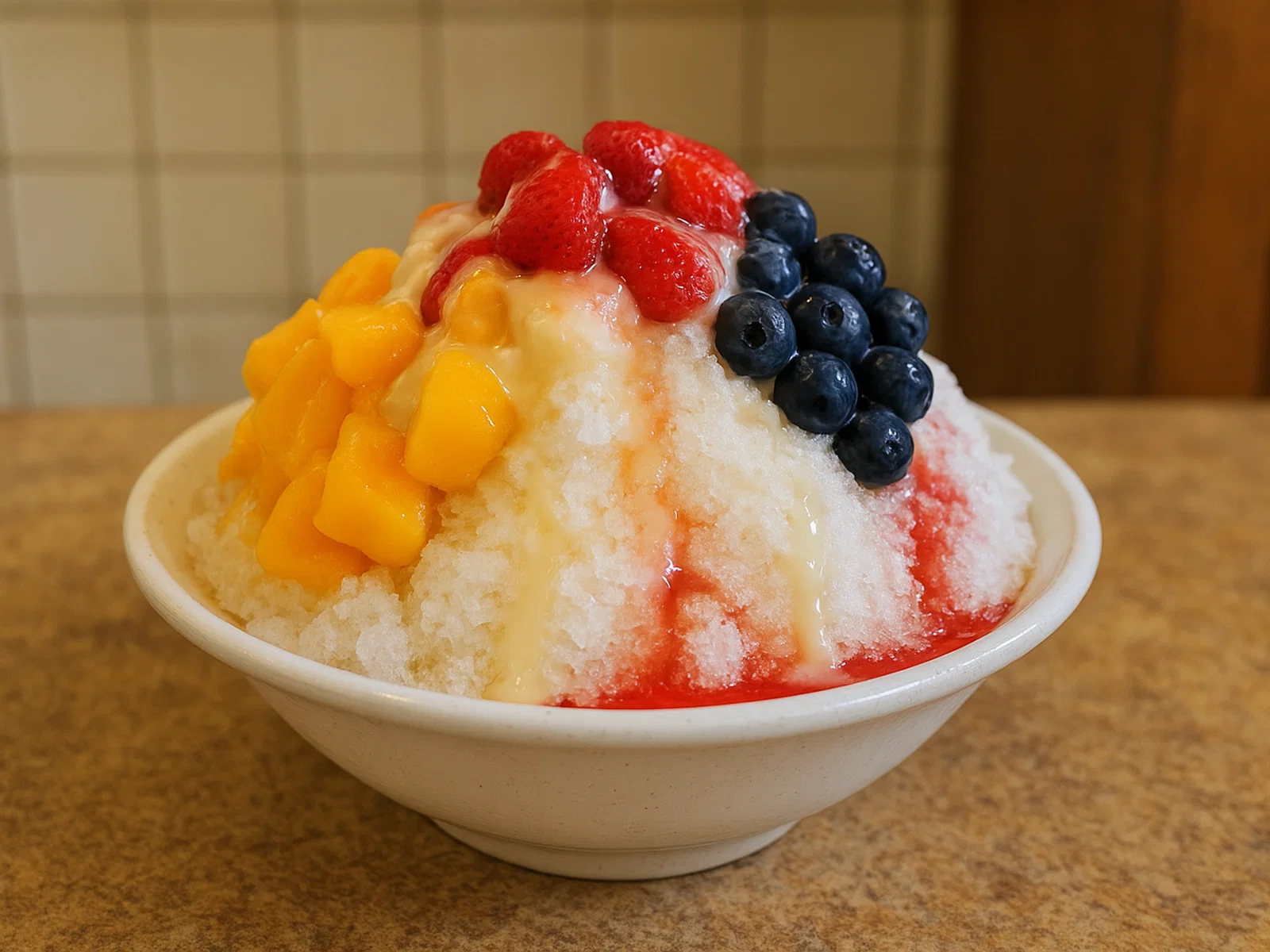 Baobing – Taiwanesisches geschabtes Eis mit Früchten und Sirup