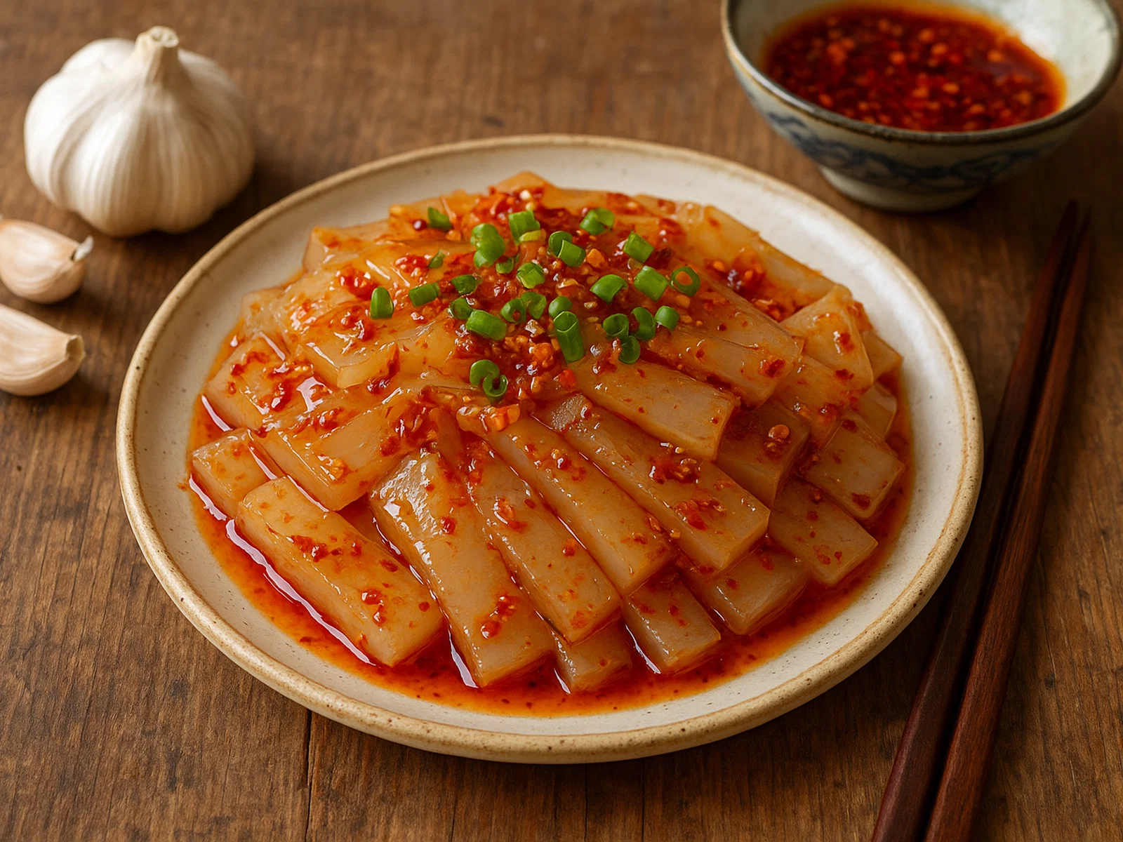 Liang Fen – Kalte Stärkegelee-Nudeln in würziger Chilisauce