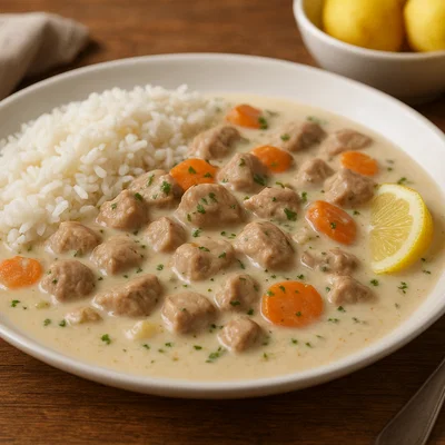 Kalvefrikassé – Kalbsragout in heller Sauce