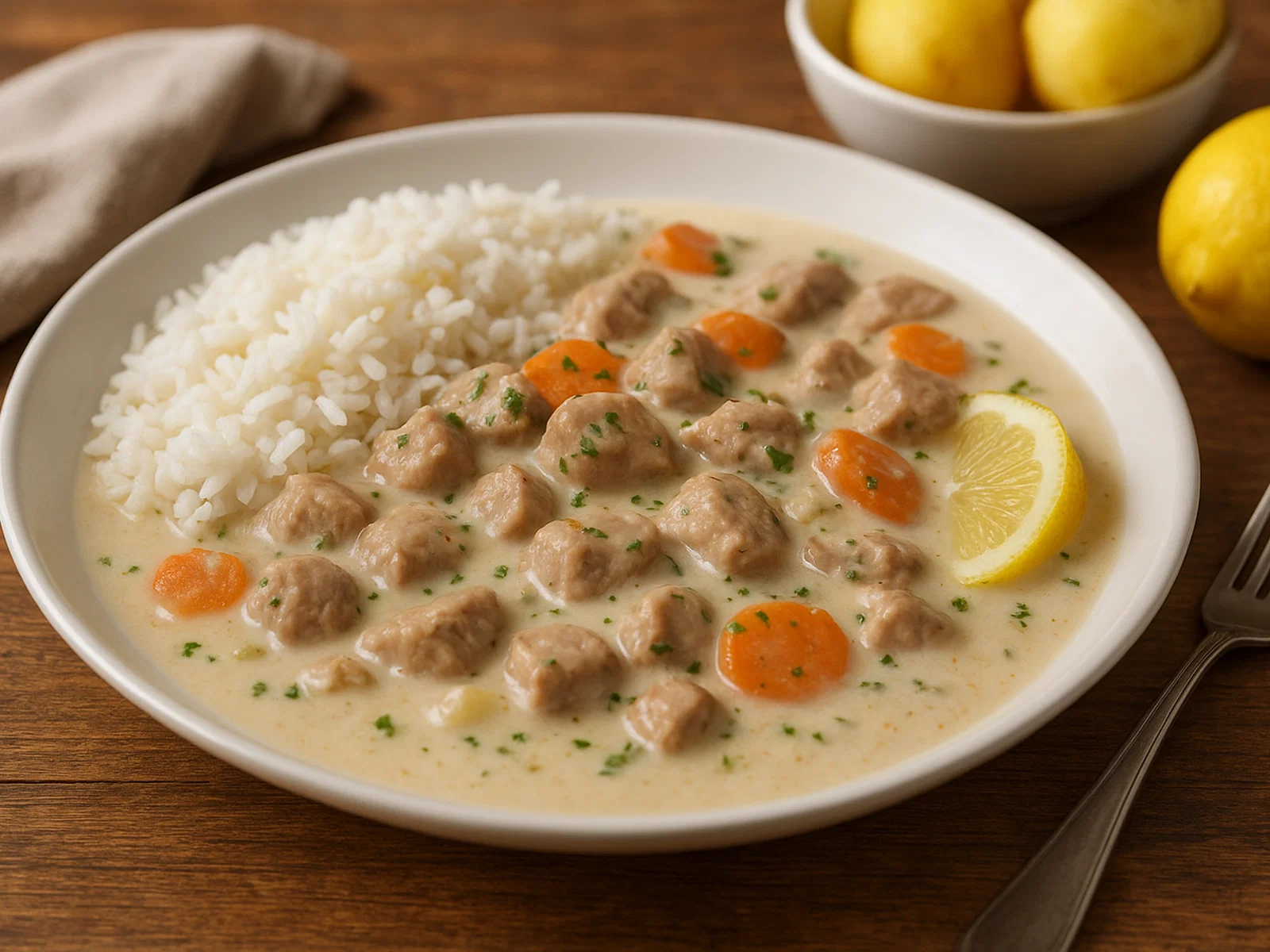 Kalvefrikassé – Kalbsragout in heller Sauce