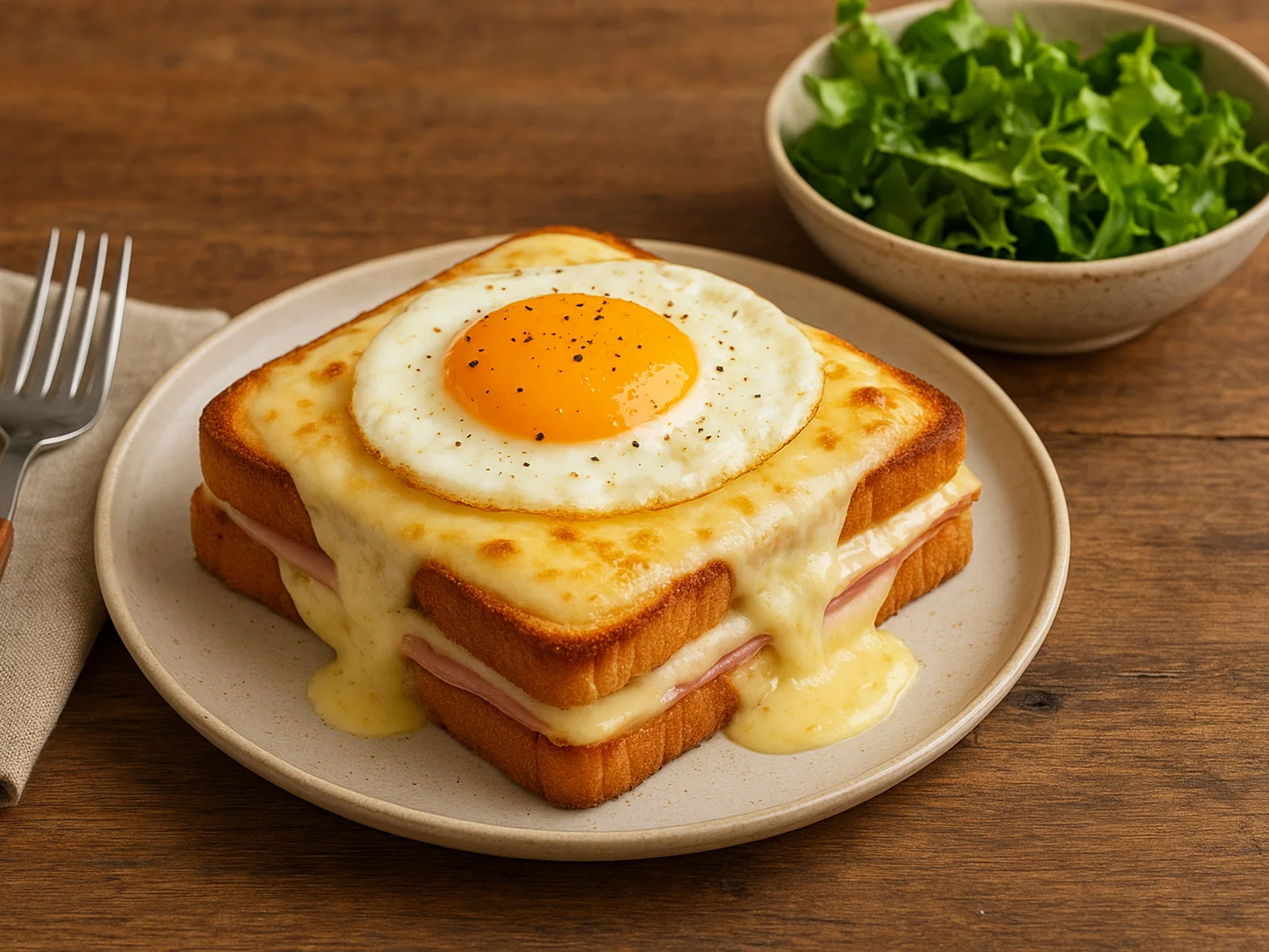 Croque Madame – Überbackenes Schinken-Käse-Sandwich mit Spiegelei