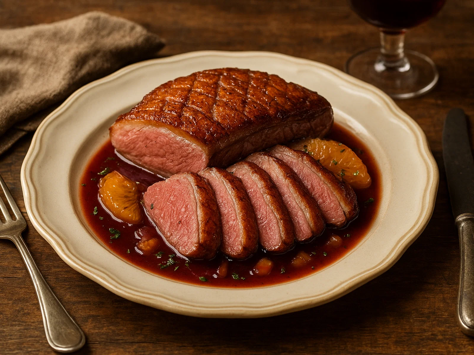 Magret de Canard – Gebratene Entenbrust mit Rotwein-Orangen-Sauce