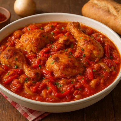 Poulet basquaise – Baskisches Hähnchen mit Paprika und Tomaten