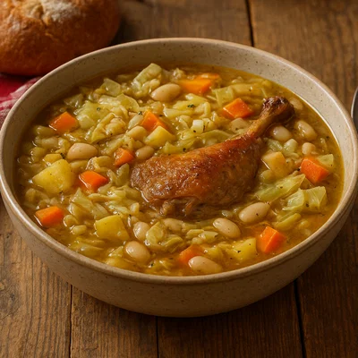 Garbure – deftige französische Kohl-Gemüse-Suppe mit Entenconfit