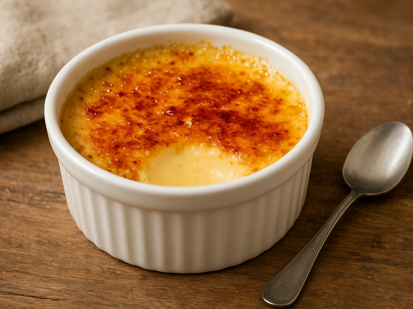Klassische Crème brûlée mit Vanille und Karamellkruste