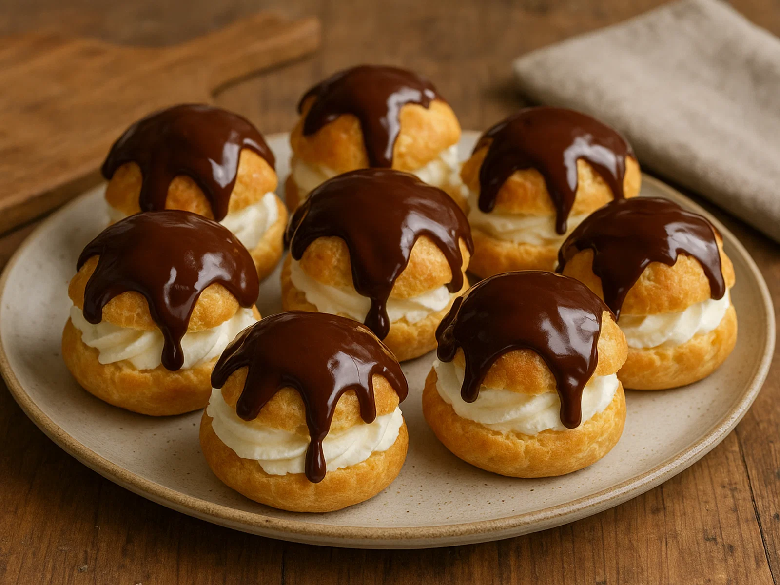 Profiteroles mit Sahnefüllung und Schokosoße