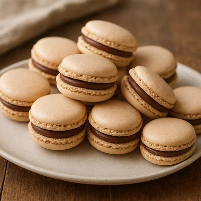 Klassische französische Macarons mit Mandelbaiser und Ganachefüllung