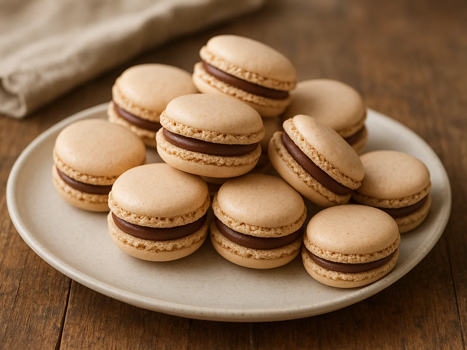 Klassische französische Macarons mit Mandelbaiser und Ganachefüllung