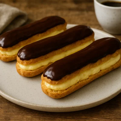 Klassische Éclairs mit Vanillecreme und Schokoguss