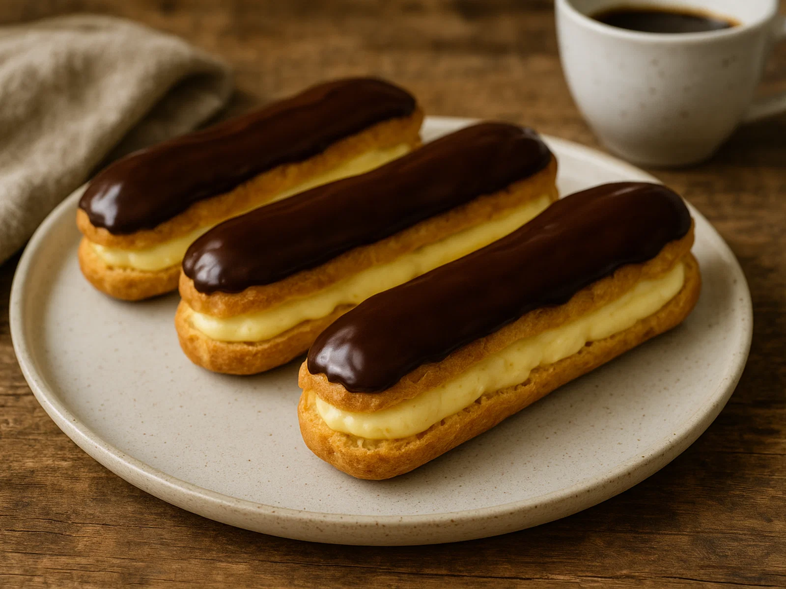 Klassische Éclairs mit Vanillecreme und Schokoguss