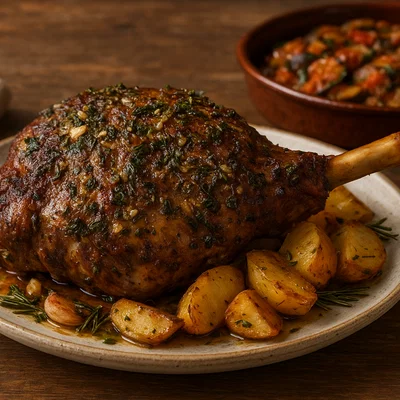 Gigot d’agneau – Gebratene Lammkeule mit Knoblauch und Kräutern