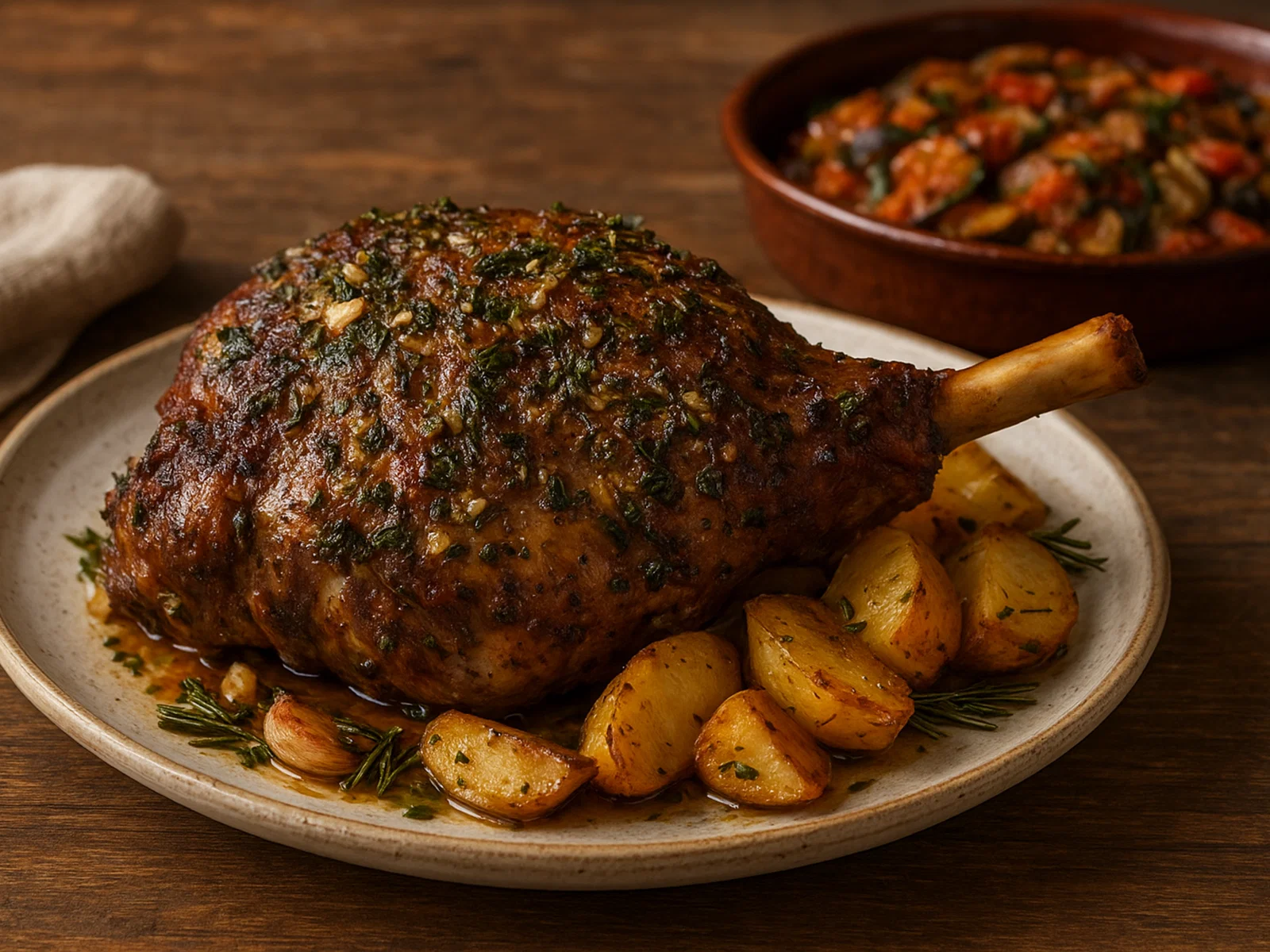 Gigot d’agneau – Gebratene Lammkeule mit Knoblauch und Kräutern