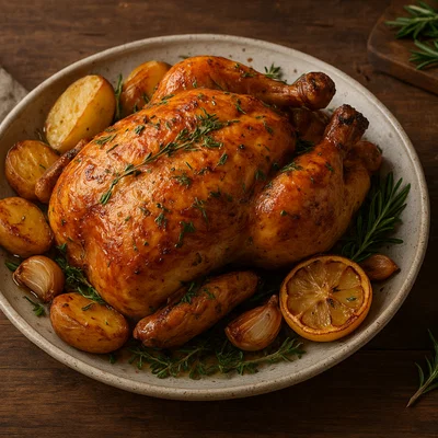 Poulet rôti – klassisches Brathähnchen mit Kräutern