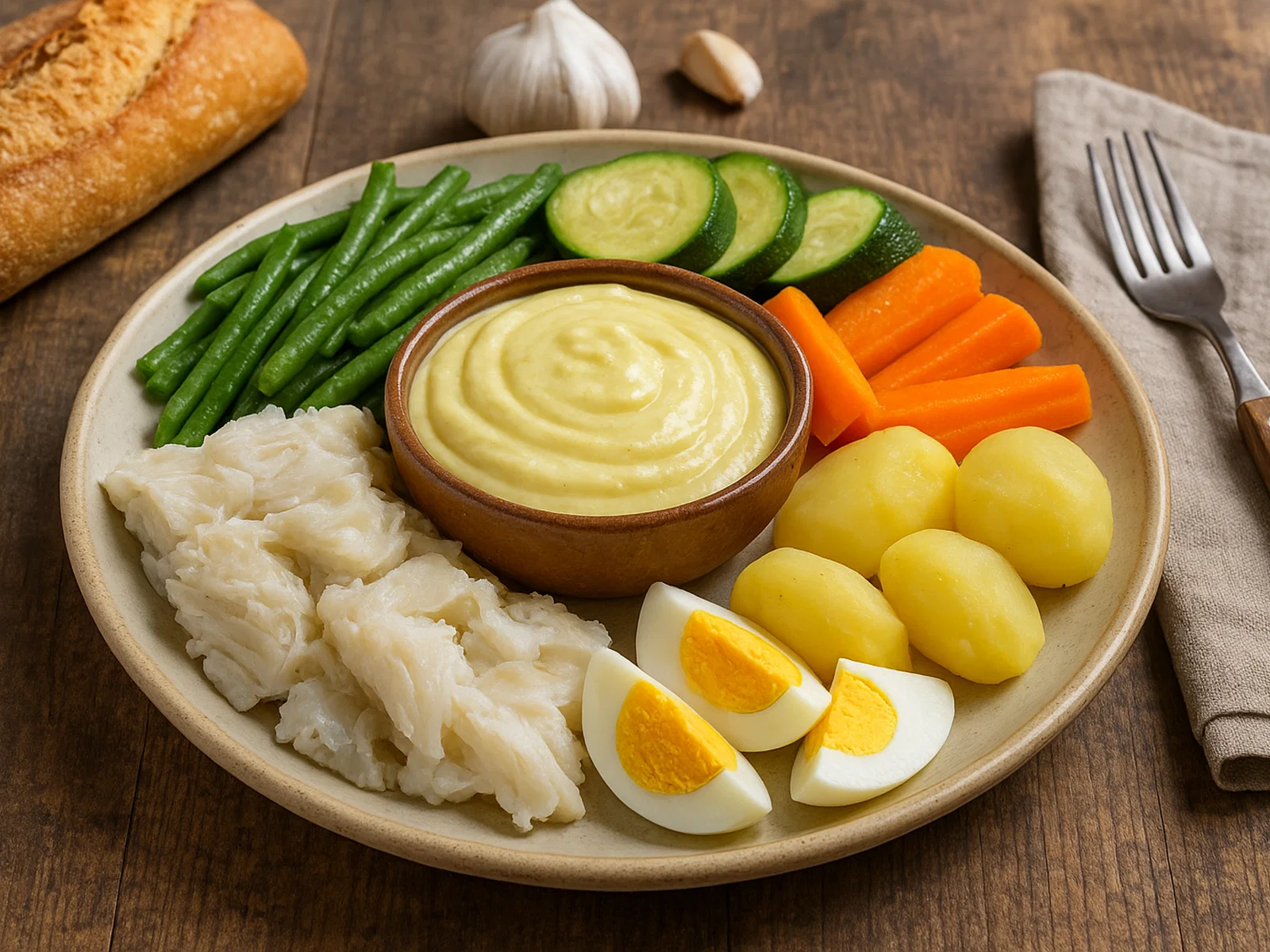 Aïoli garni – Knoblauchmayonnaise mit Stockfisch und Gemüse