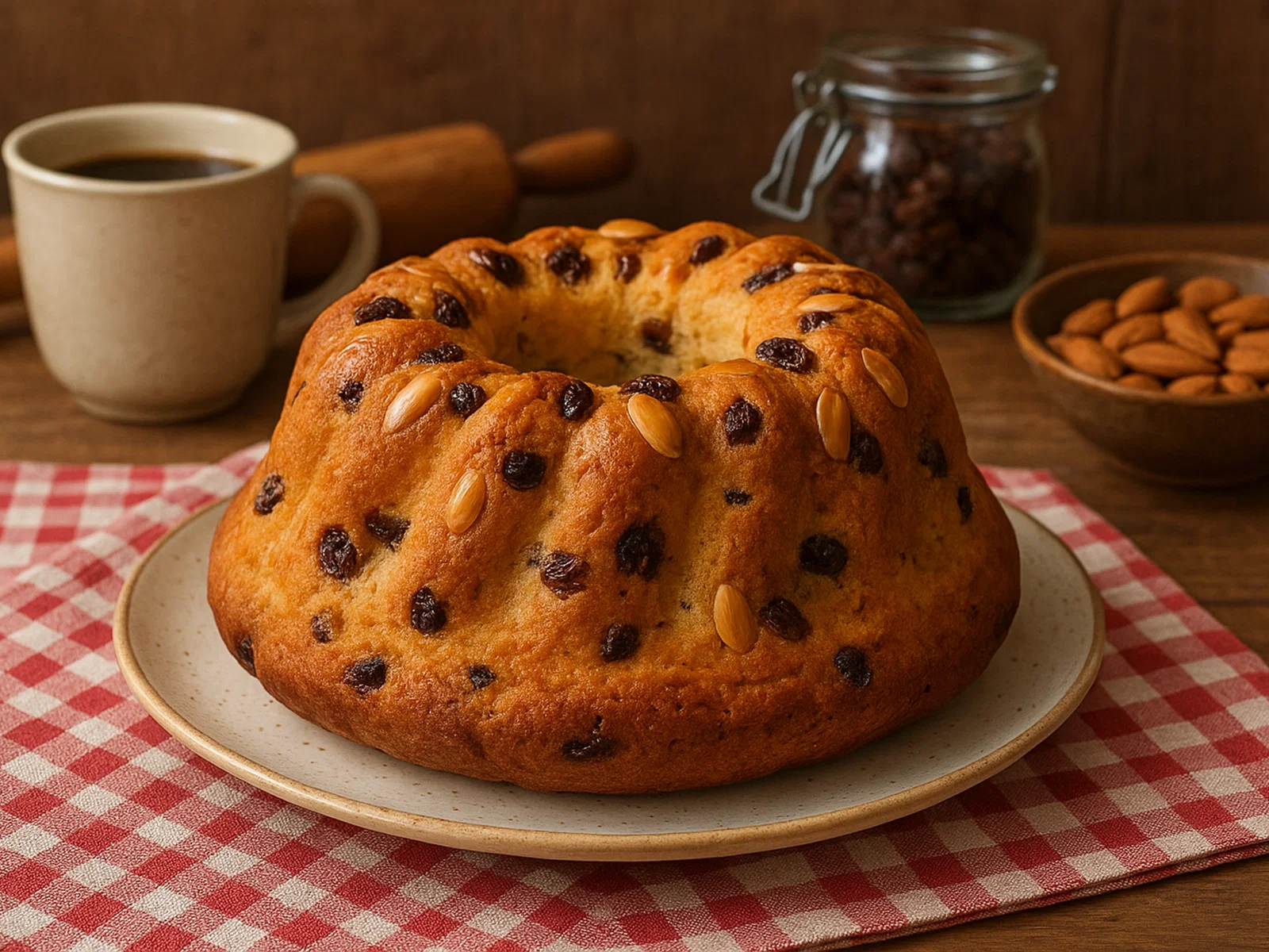 Elsässischer Kougelhopf mit Rosinen und Mandeln