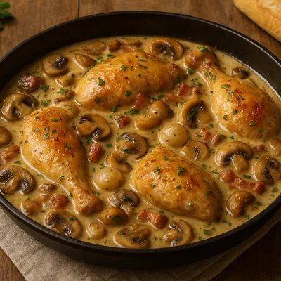 Coq au Riesling – Huhn in Riesling-Sahne-Sauce