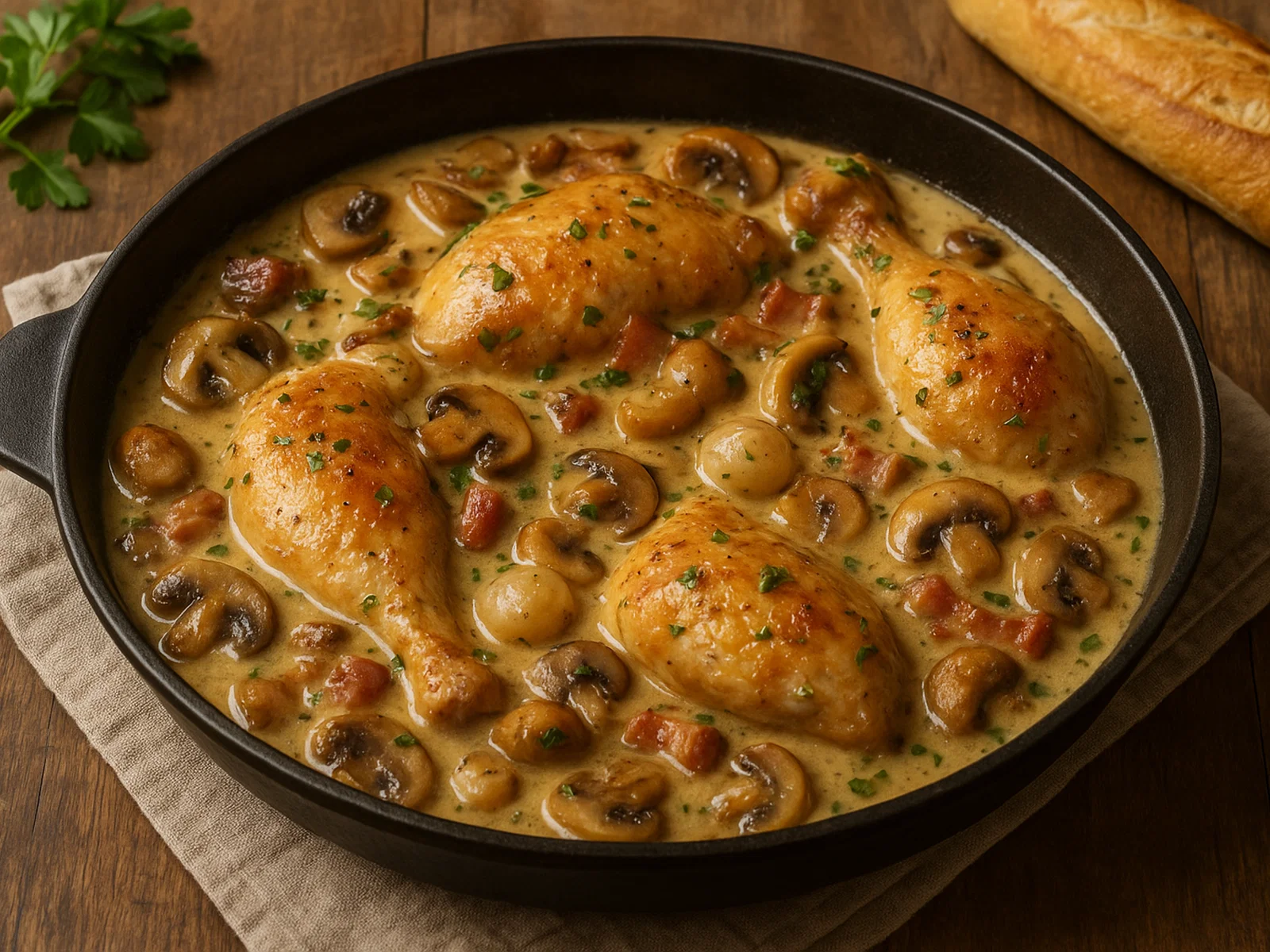 Coq au Riesling – Huhn in Riesling-Sahne-Sauce