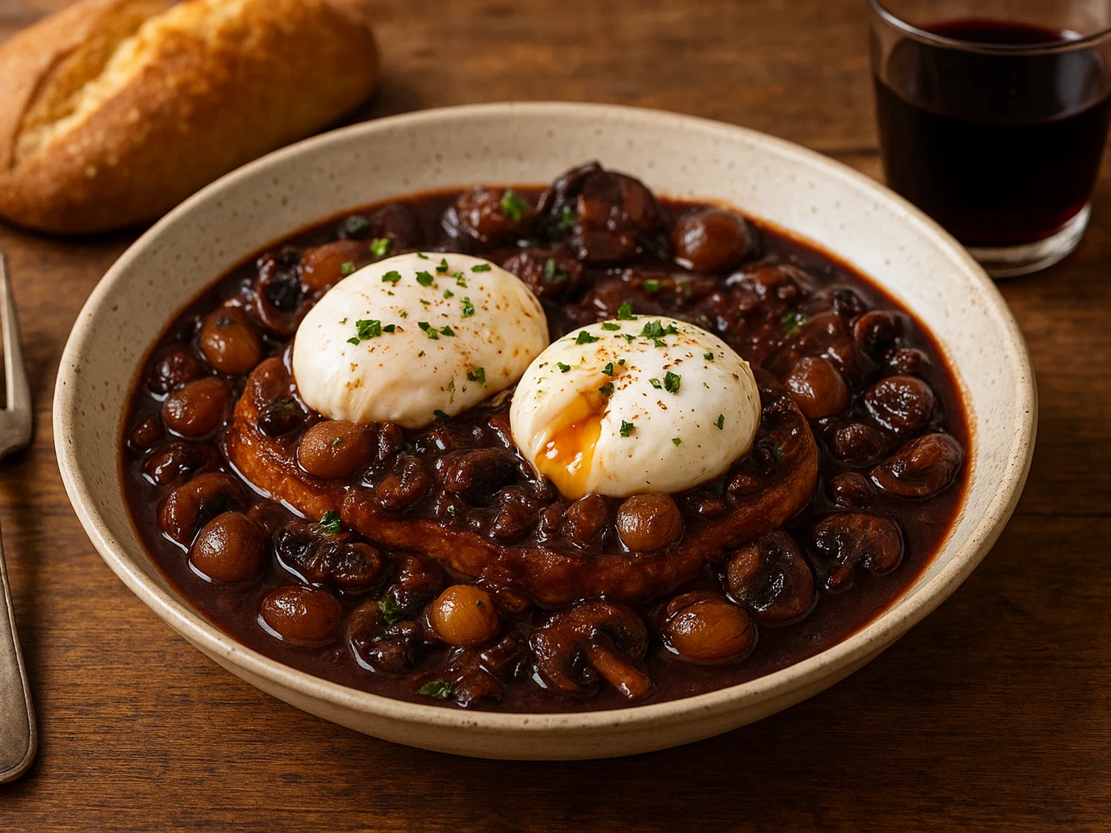 Oeufs en Meurette – pochierte Eier in Rotweinsoße